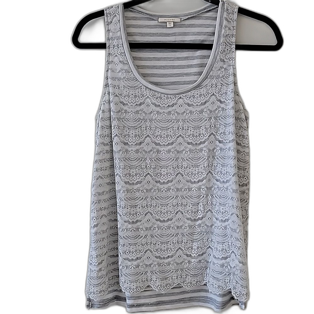 Pleione Beachy Striped Lace Tank Top Gray Size S Coastal Cowgirl